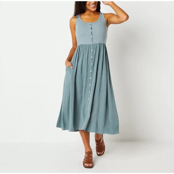 Frye And Co . Sleeveless Midi Maxi Dress - DESERT BLUE Xsmall Made In The USA - Picture 1 of 7